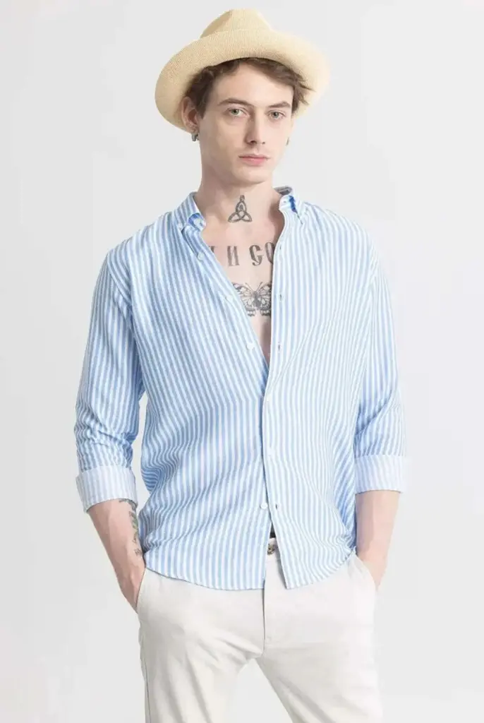 men slim striped collar casual shirt
